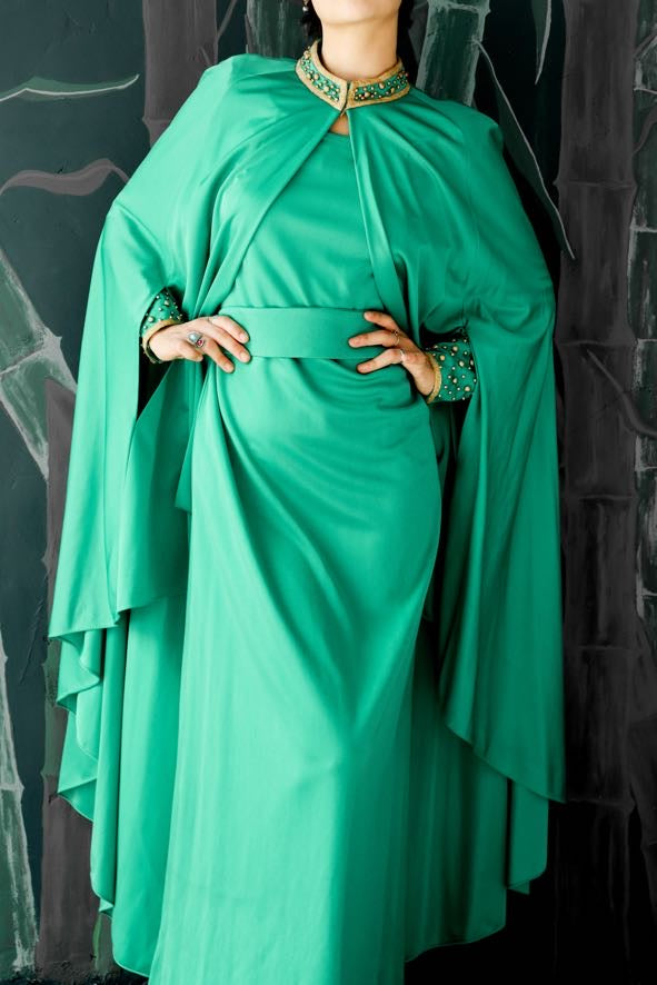 Green Lili Diamond Dress with Cape