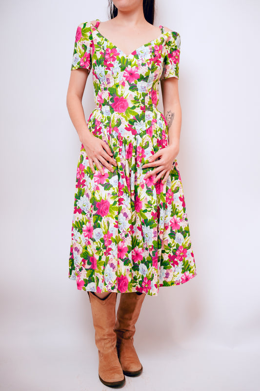 1980s Expo Off the Shoulder Dress