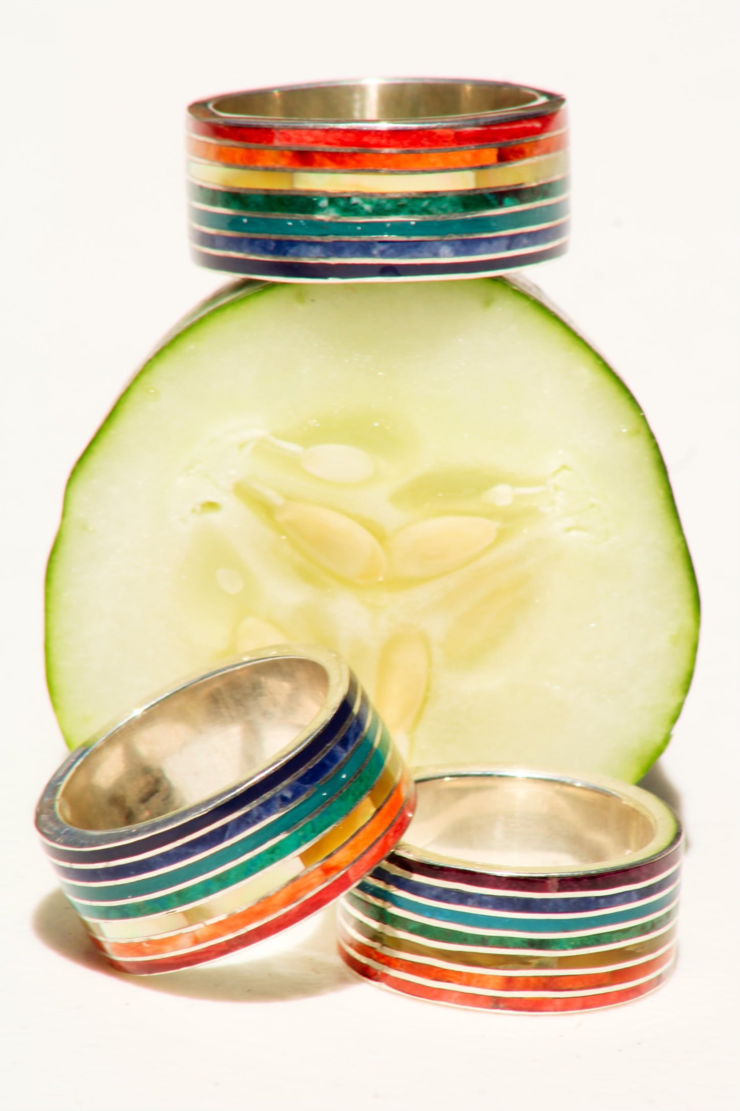 Rainbow & Sterling Silver Band Rings