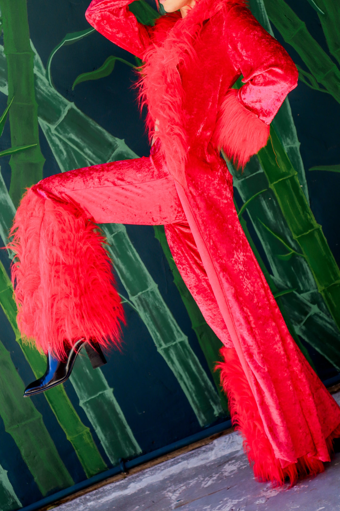 Velvet Red Fluff Pants and Duster
