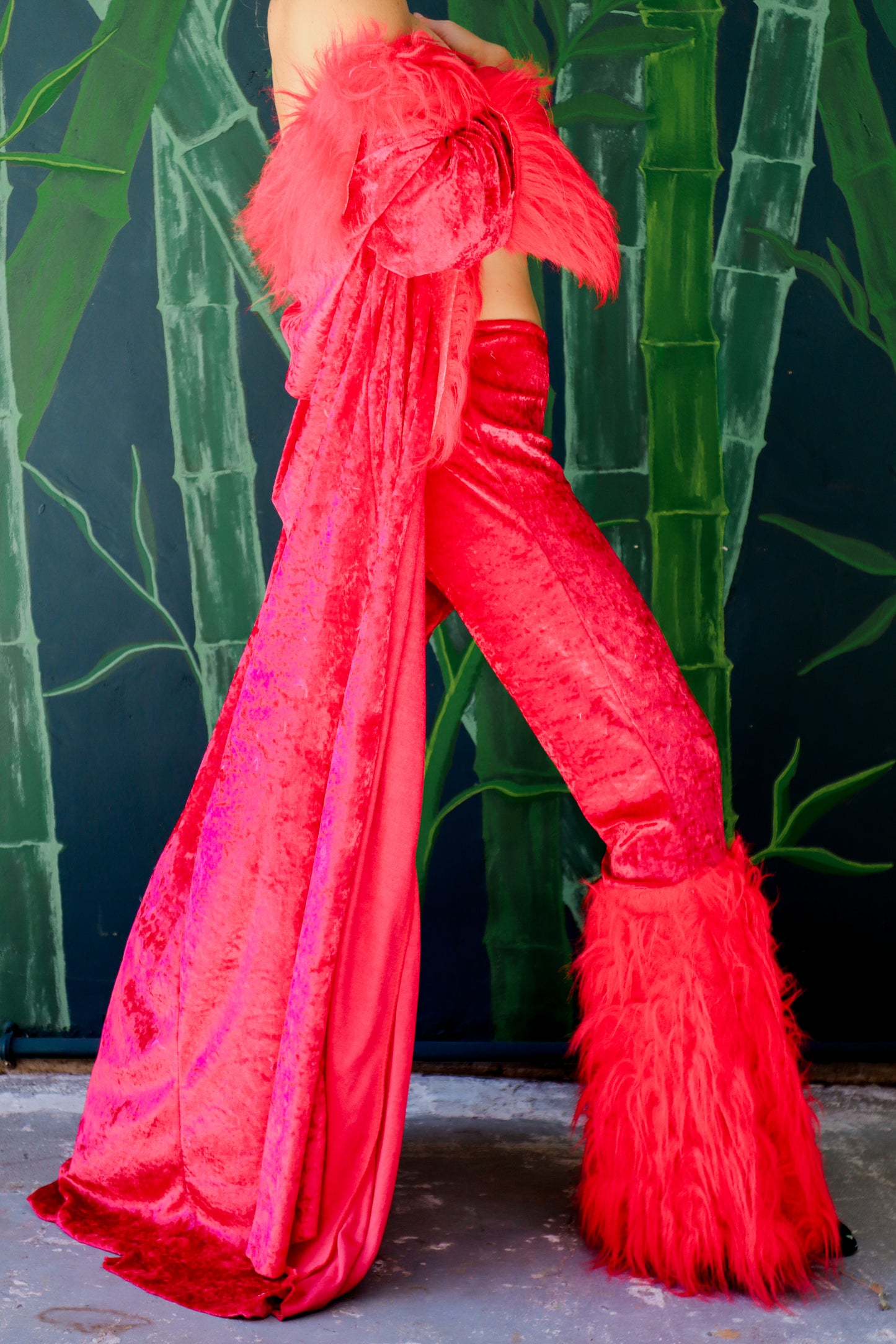Velvet Red Fluff Pants and Duster