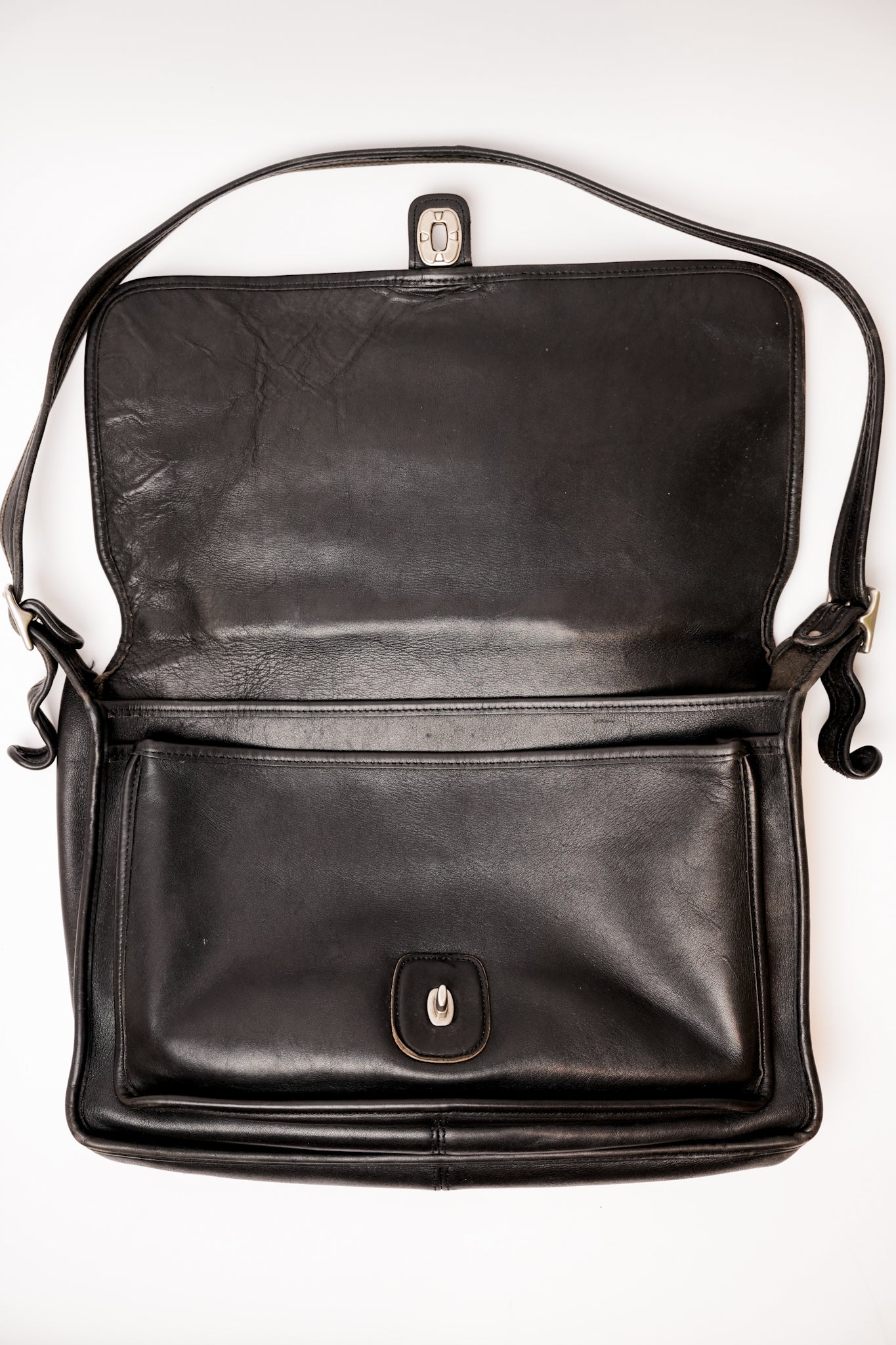 1980’s Coach Black Leather Messenger Briefcase - Silver-Tone Hardware