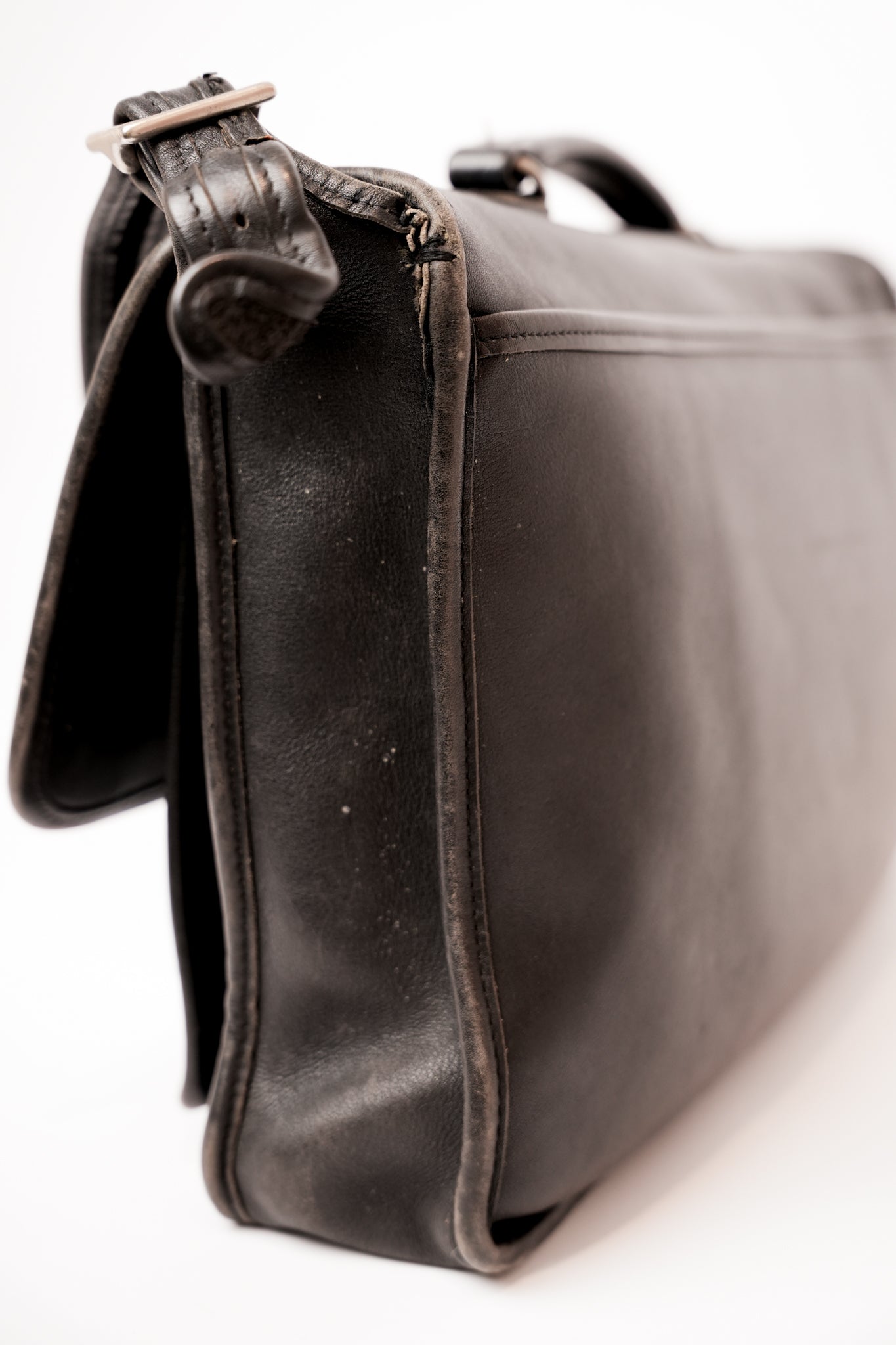 1980’s Coach Black Leather Messenger Briefcase - Silver-Tone Hardware