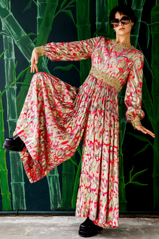 Vintage Saks Fifth Ave Gold Paisley Jumpsuit