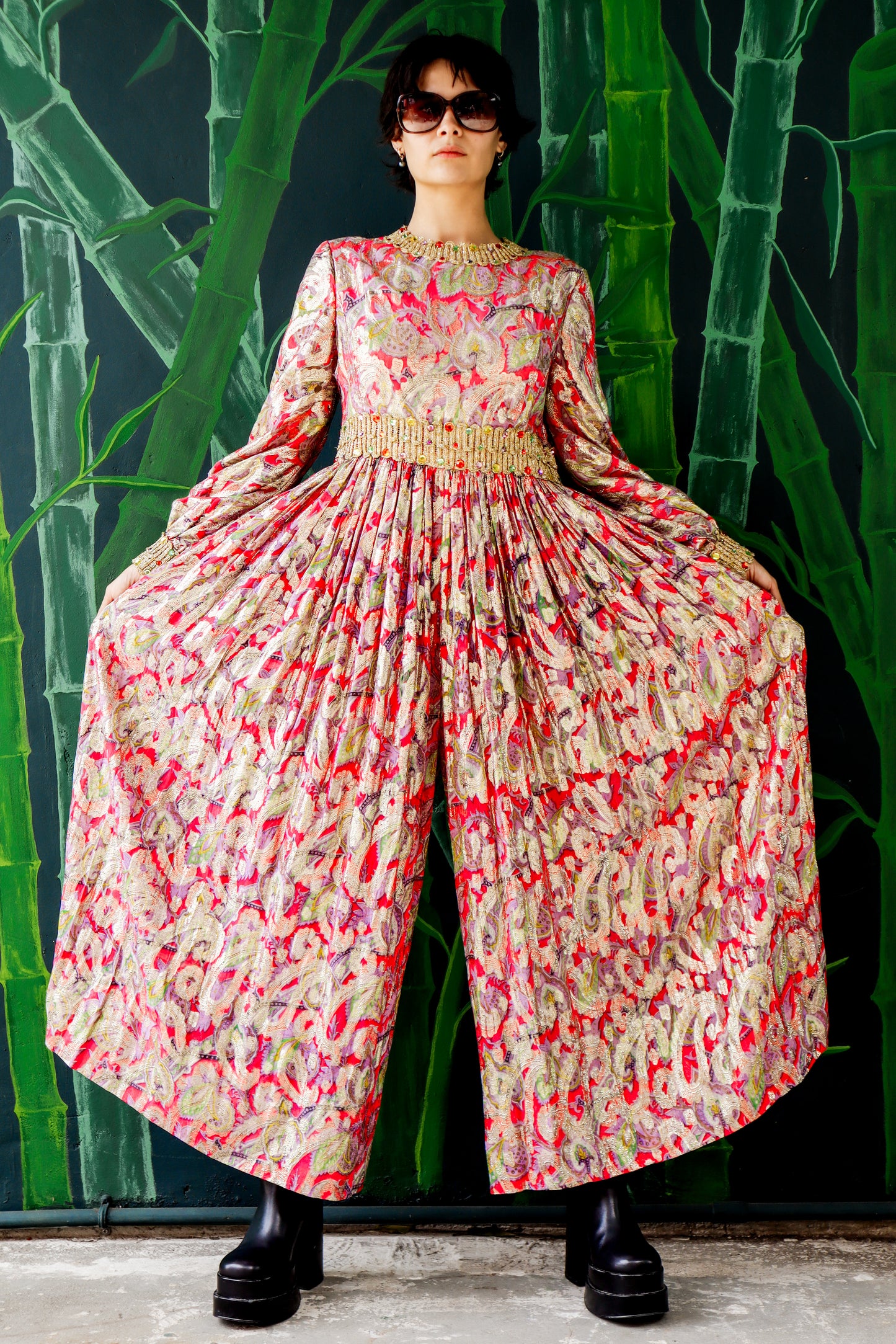 Vintage Saks Fifth Ave Gold Paisley Jumpsuit