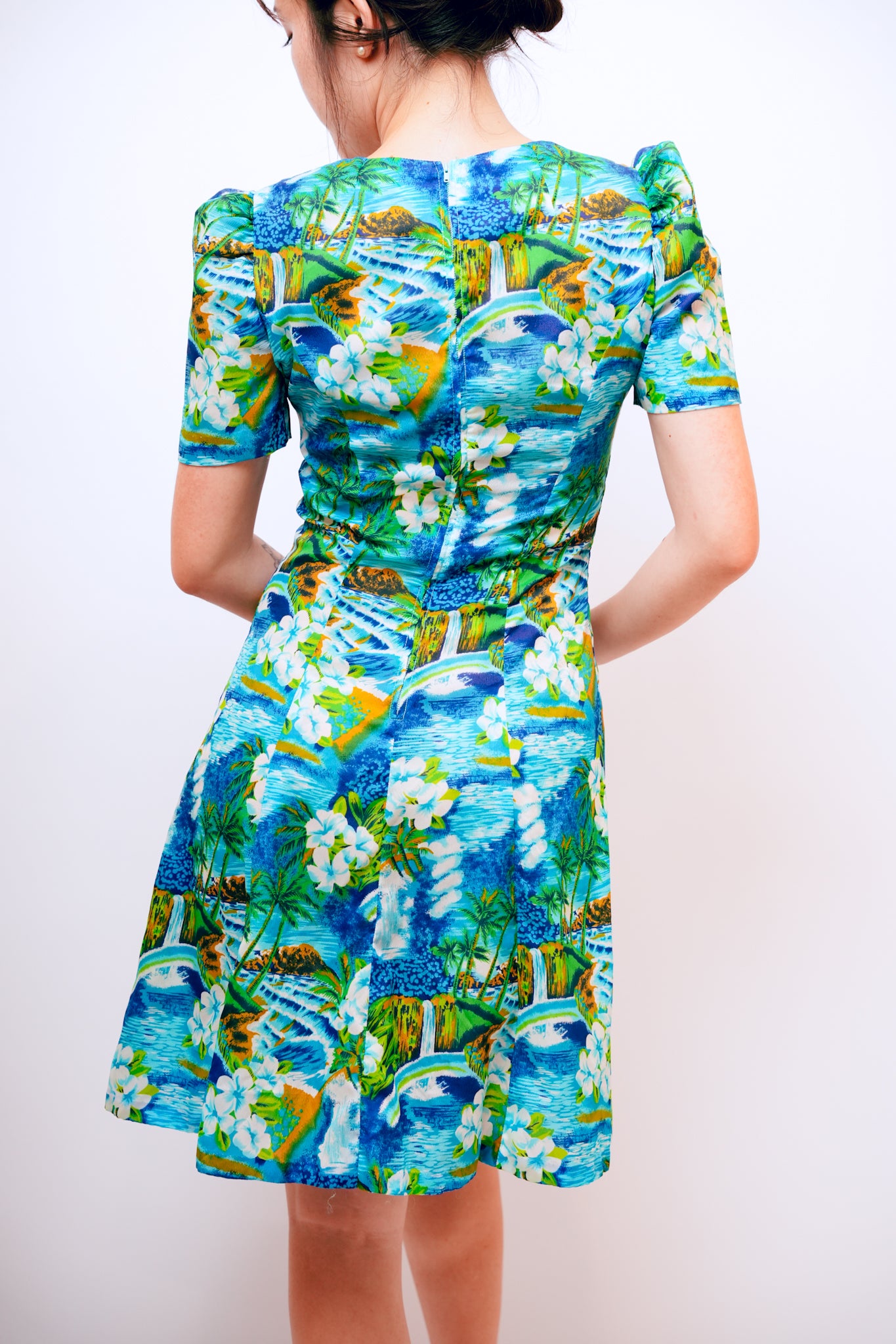1960s Handmade Blue Aloha Dress