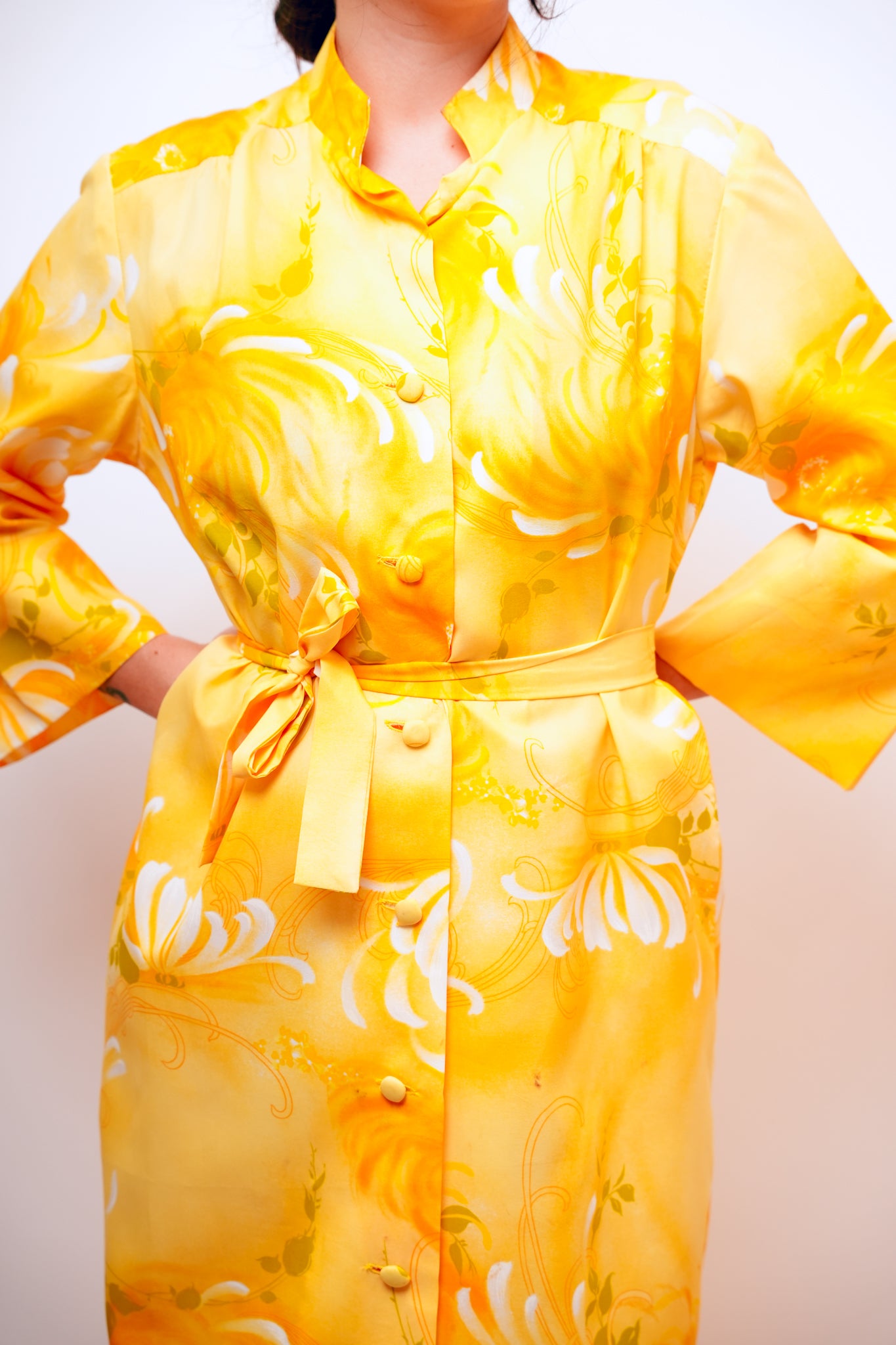 1950s Hilo Hattie Yellow Button Dress