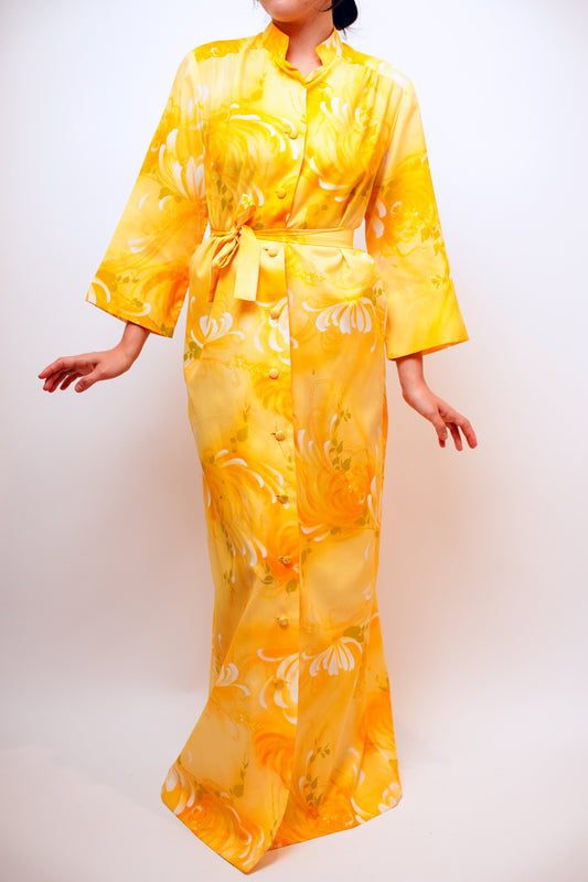 1950s Hilo Hattie Yellow Button Dress