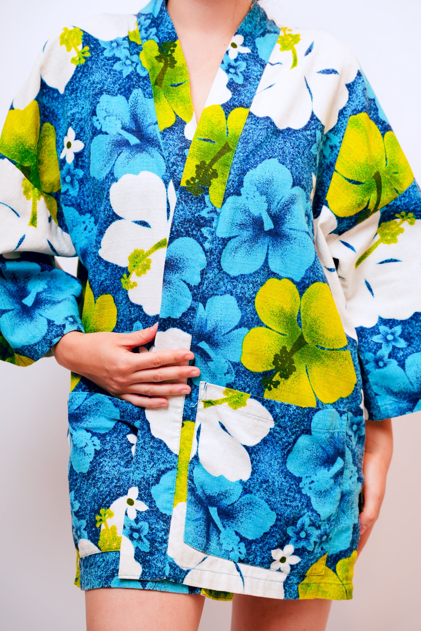 1970s Blue and Green Hawaiian Kimono