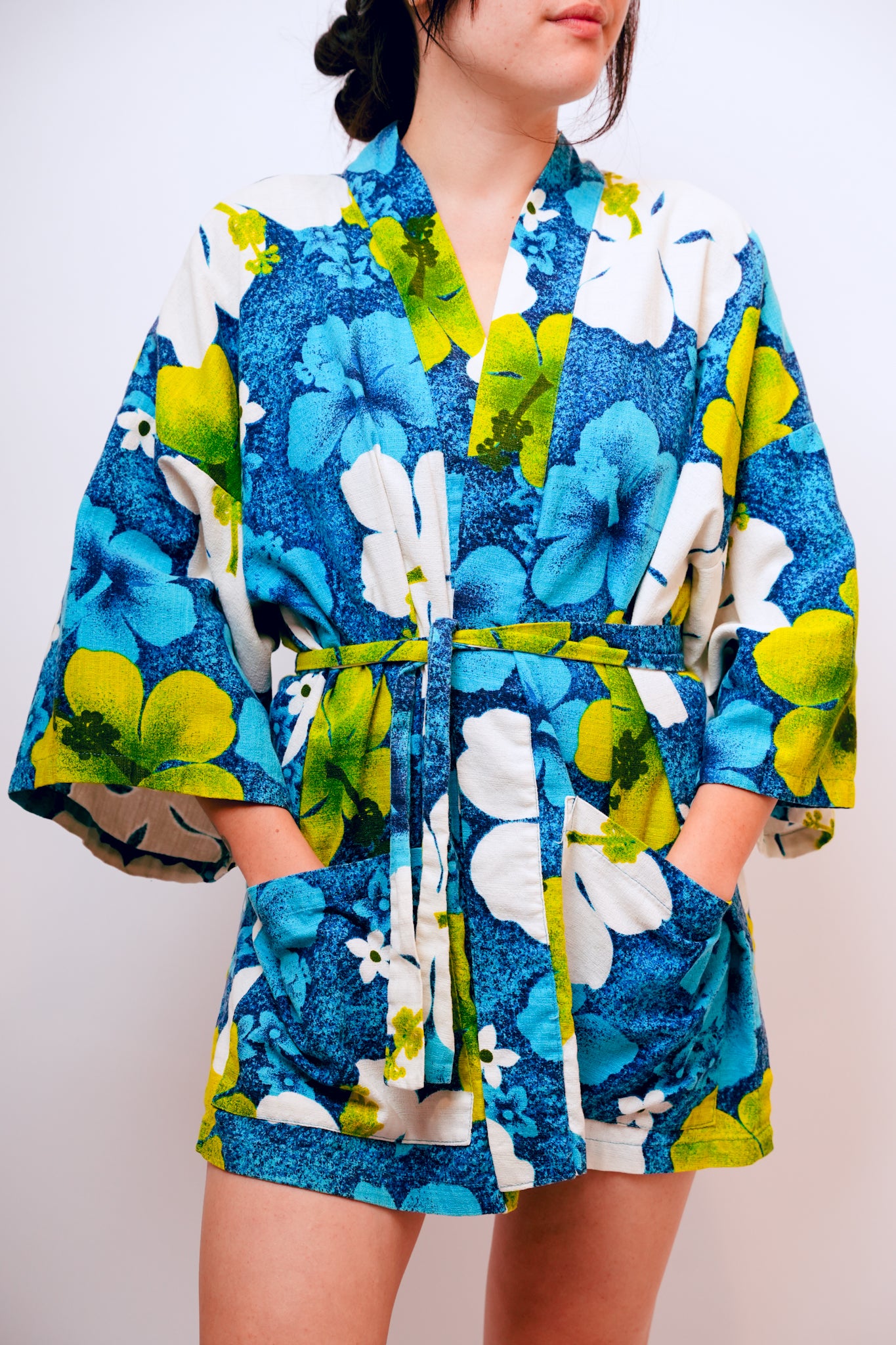 1970s Blue and Green Hawaiian Kimono