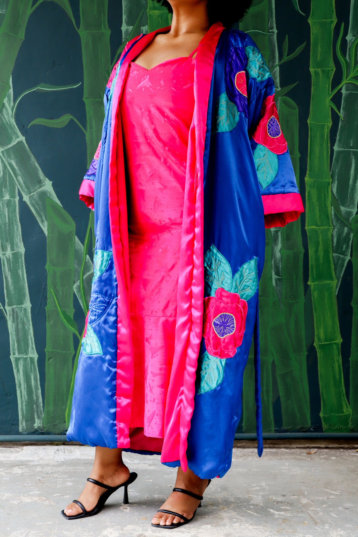 1960s Plush Silky Robe with Floral Details