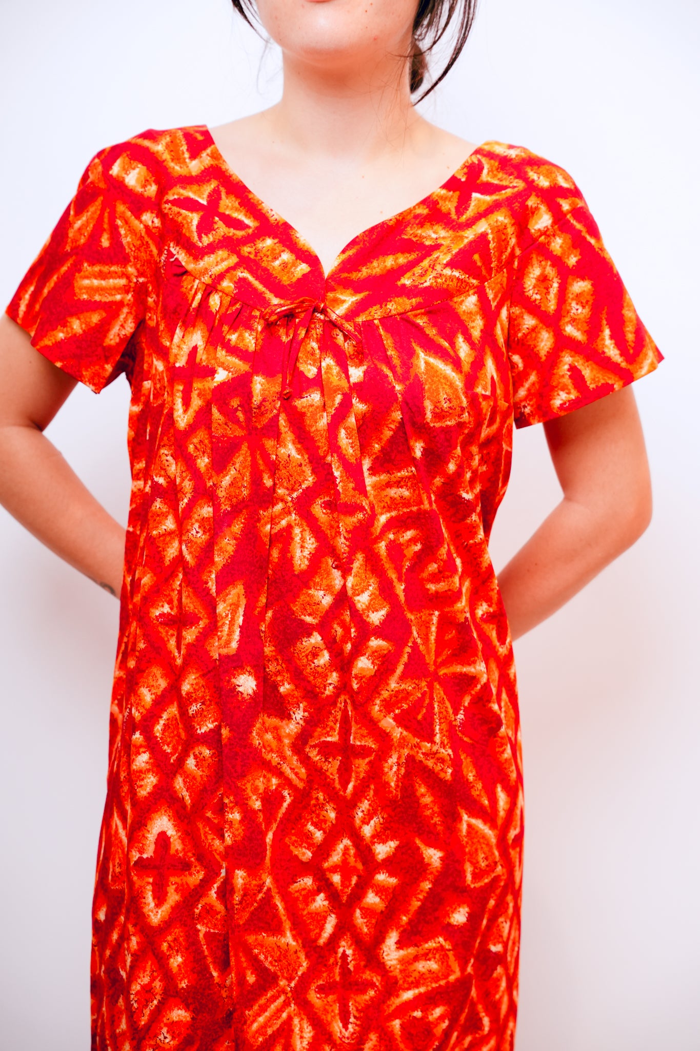 1960s Red and Orange Midi Mu'umu'u
