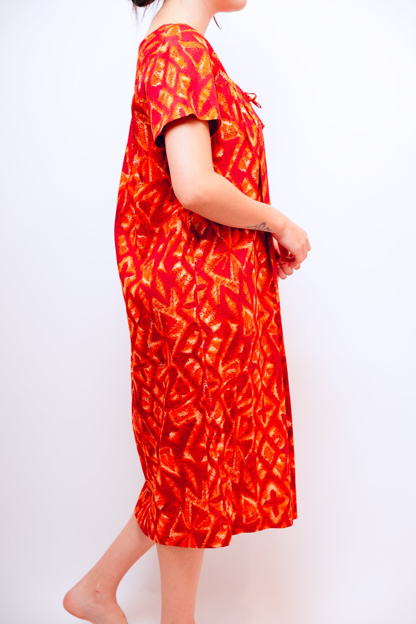 1960s Red and Orange Midi Mu'umu'u