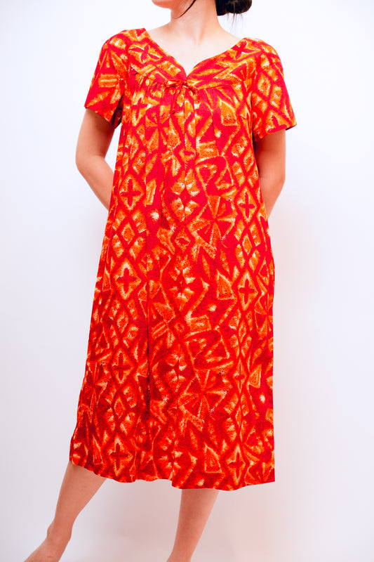 1960s Red and Orange Midi Mu'umu'u