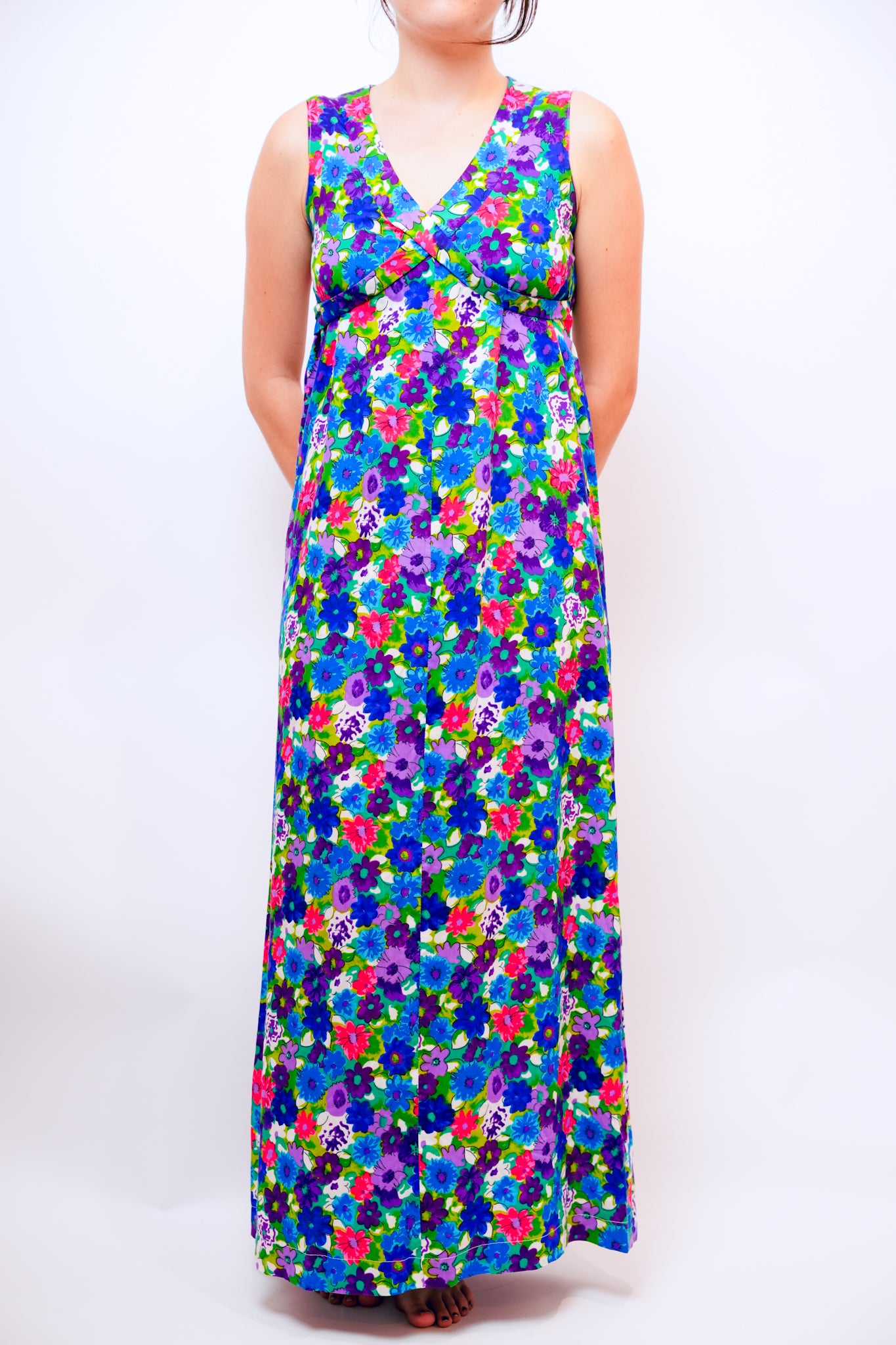 1970s Cotton Floral Print Aloha Dress