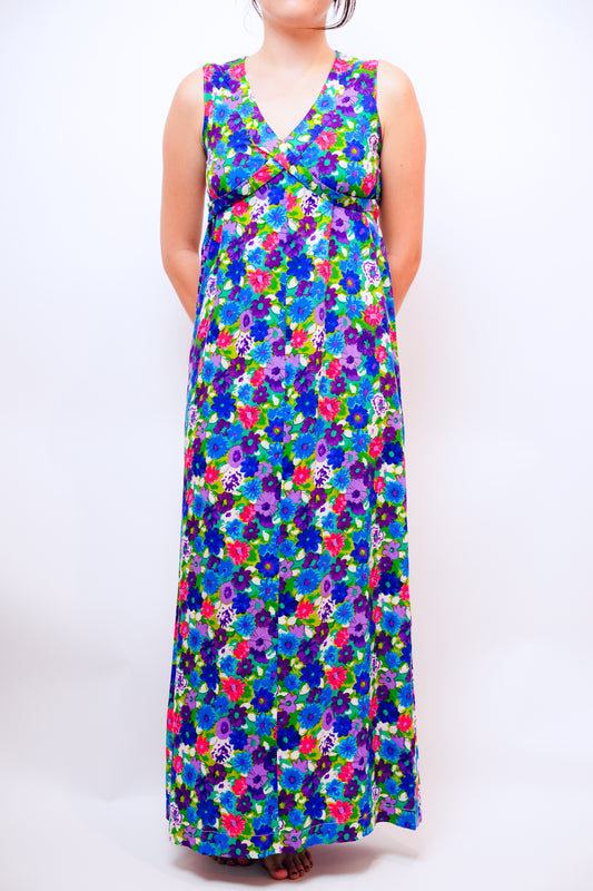 1970s Cotton Floral Print Aloha Dress