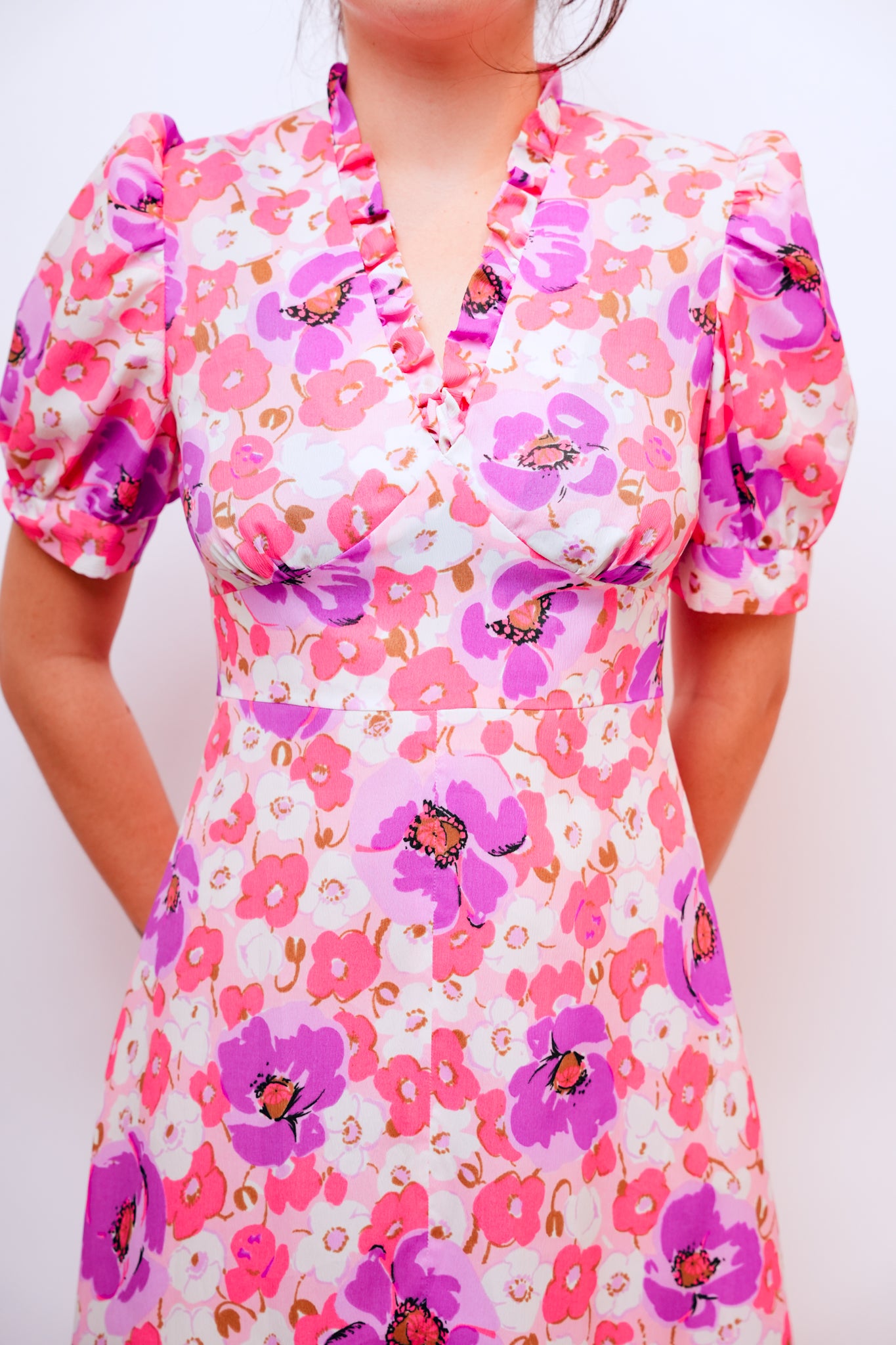 1970s Empire Waist Floral Aloha Dress