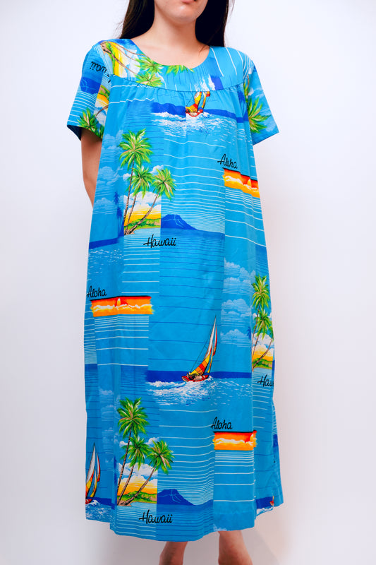 1980s Blue Island Mu'umu'u