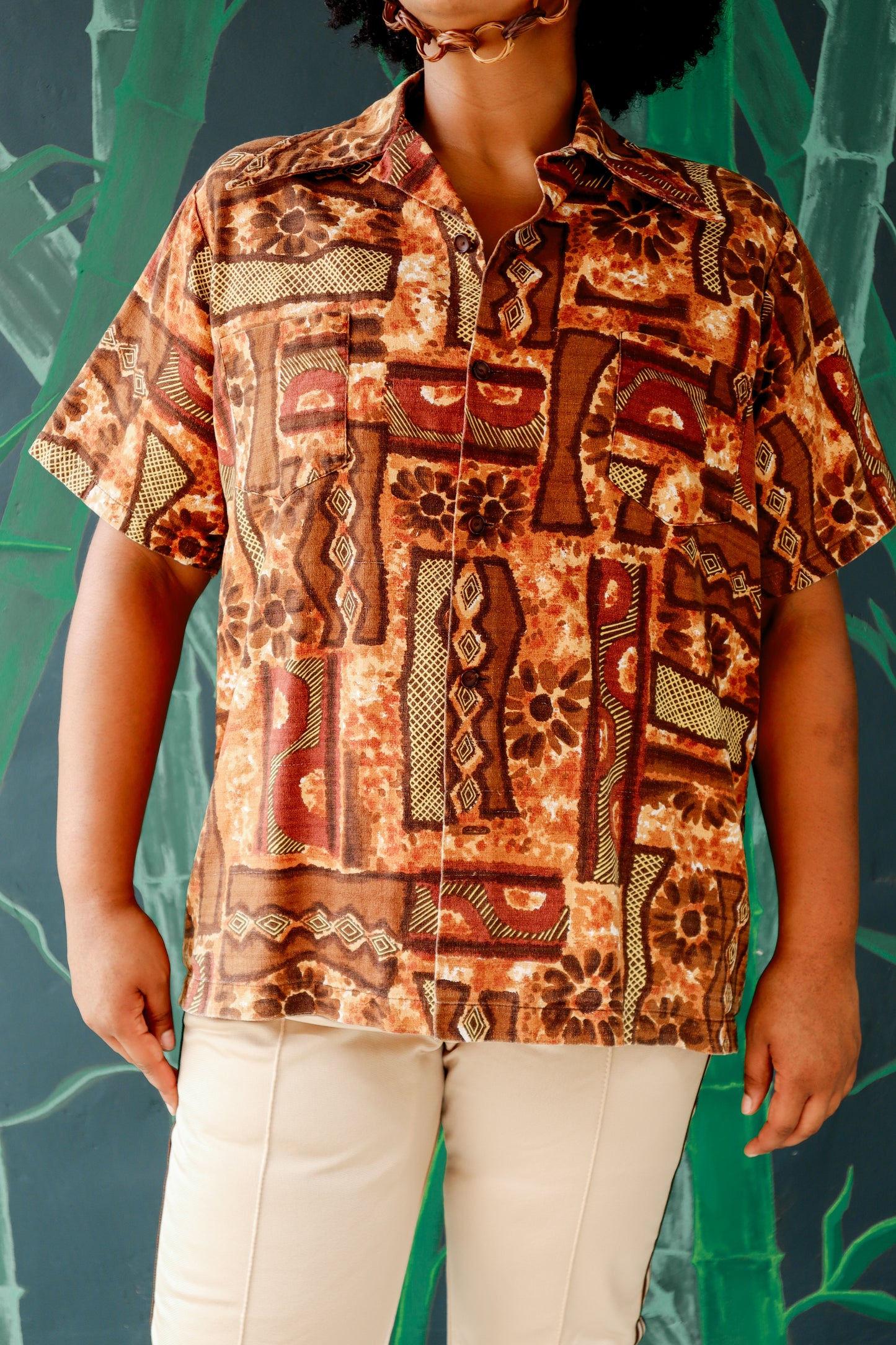 Handmade Brown Barkcloth Aloha Shirt