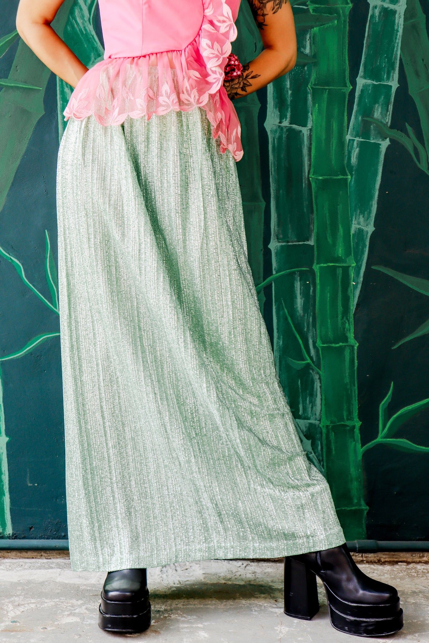 Lime Green Shimmer Maxi Skirt