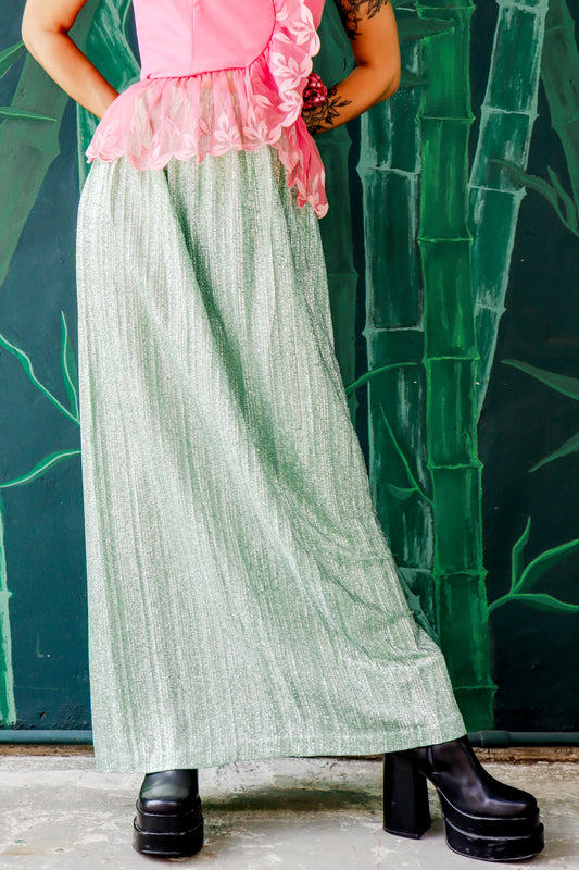 Lime Green Shimmer Maxi Skirt
