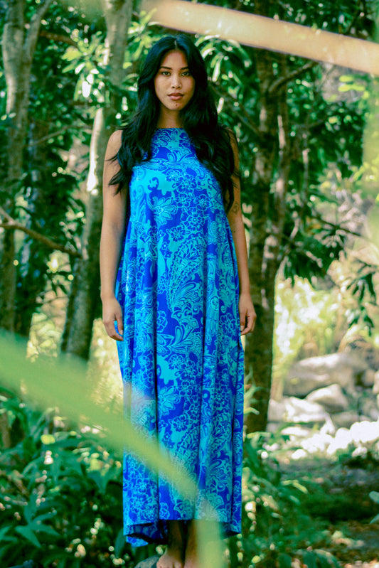 1970's Blue Hawaiian Paisley Muʻumuʻu