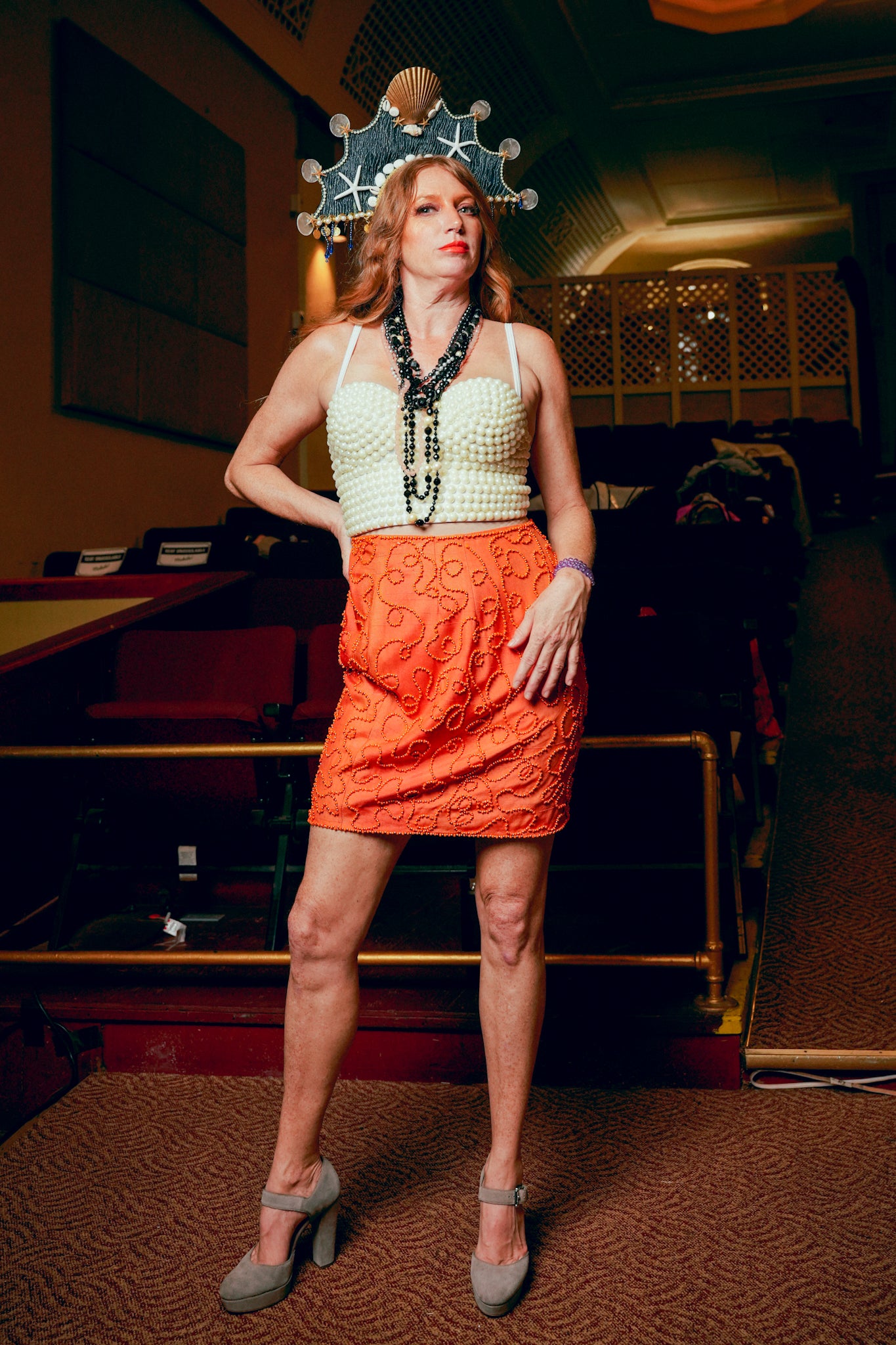 Vintage Orange Swirl Beaded Skirt