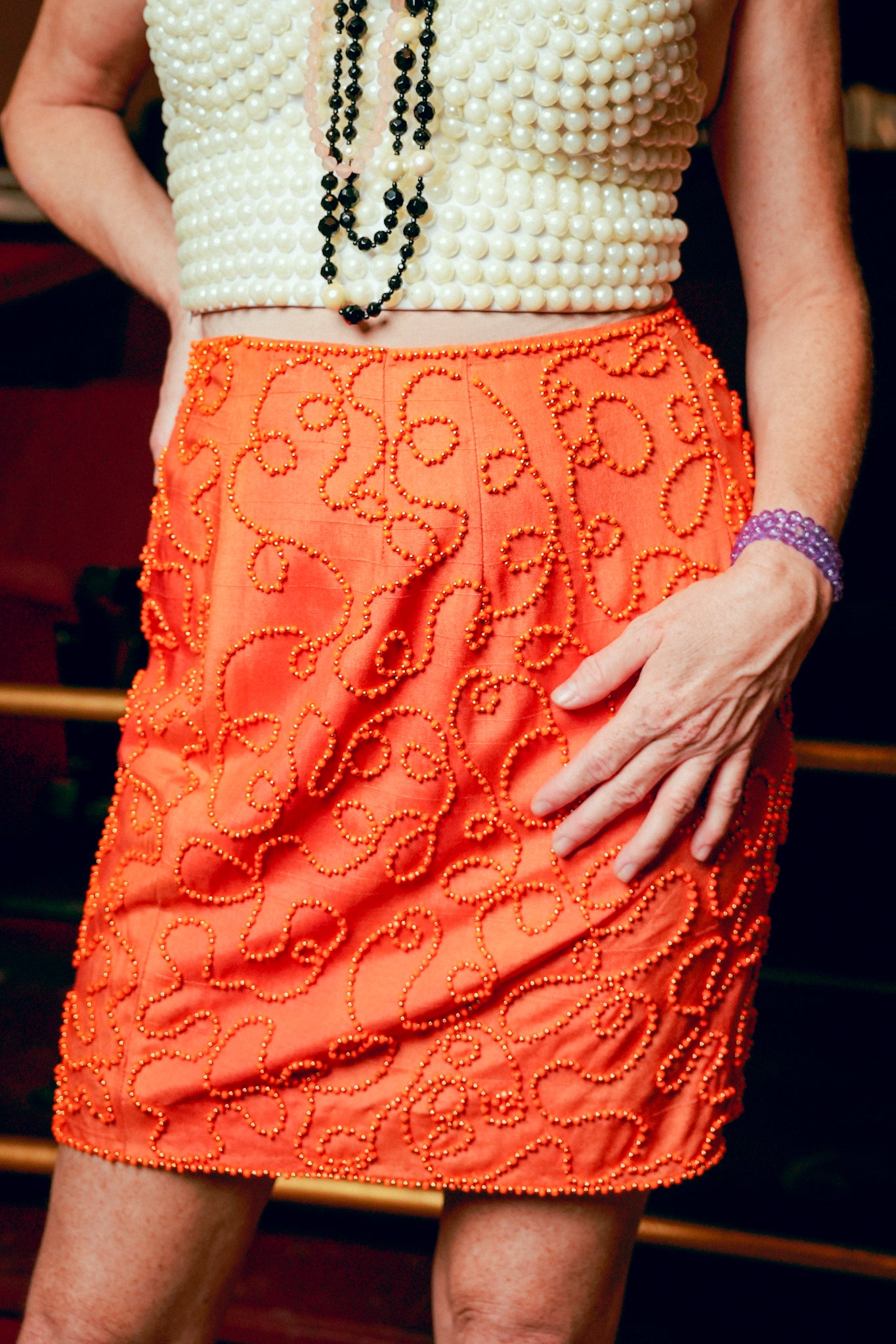 Vintage Orange Swirl Beaded Skirt