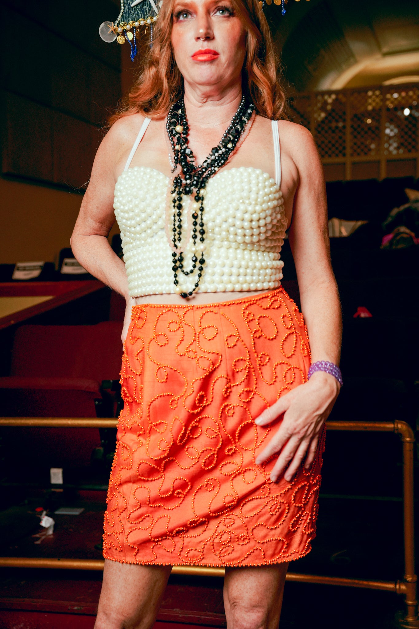Vintage Orange Swirl Beaded Skirt