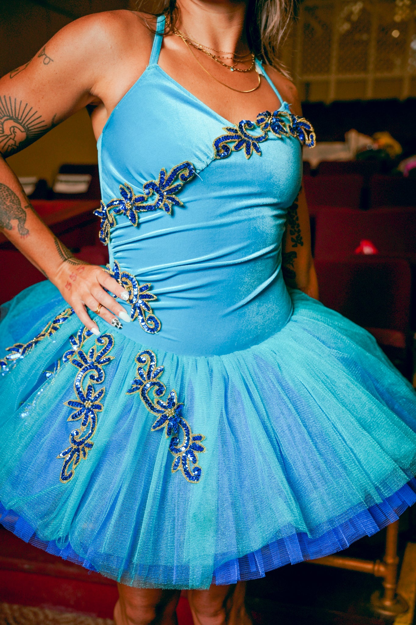1990s Blue Sequin Tutu Performers Outfit