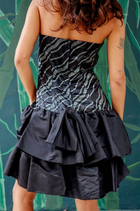 1980's Black & Silver Glitter Party Dress
