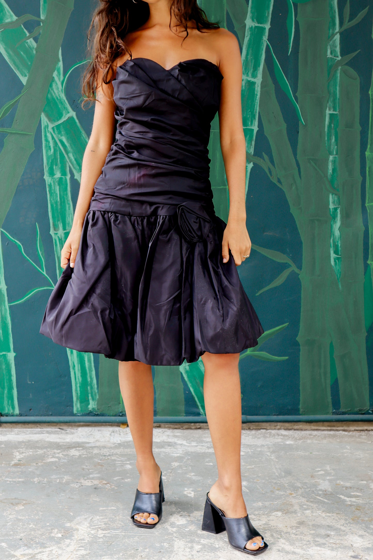 1980's Black Strapless Party Dress