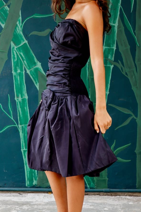 1980's Black Strapless Party Dress