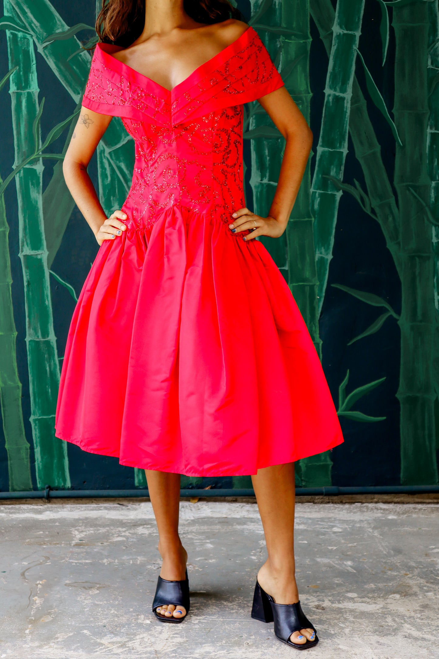 1980's Red Sparkly Party Dress