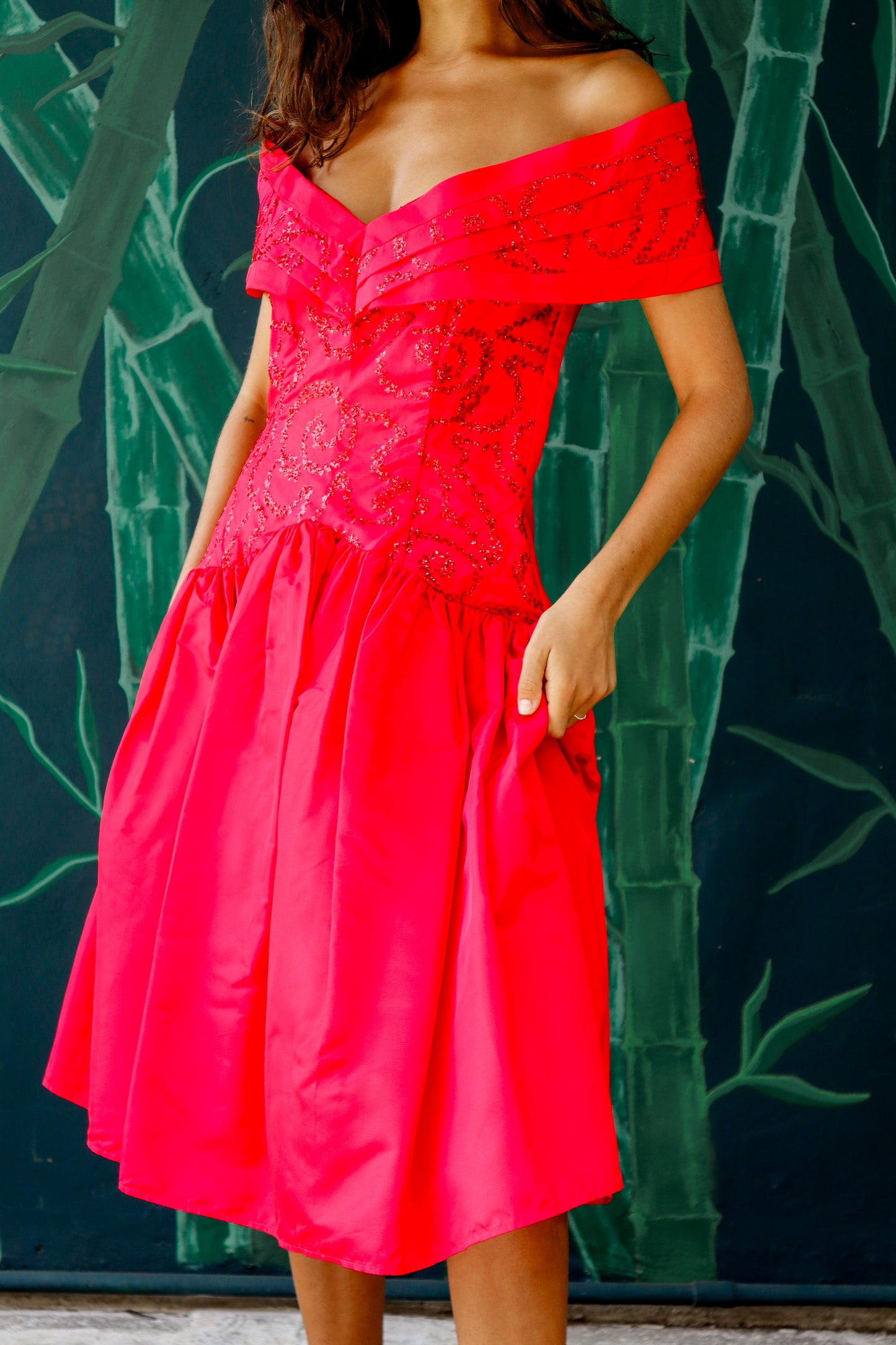 1980's Red Sparkly Party Dress