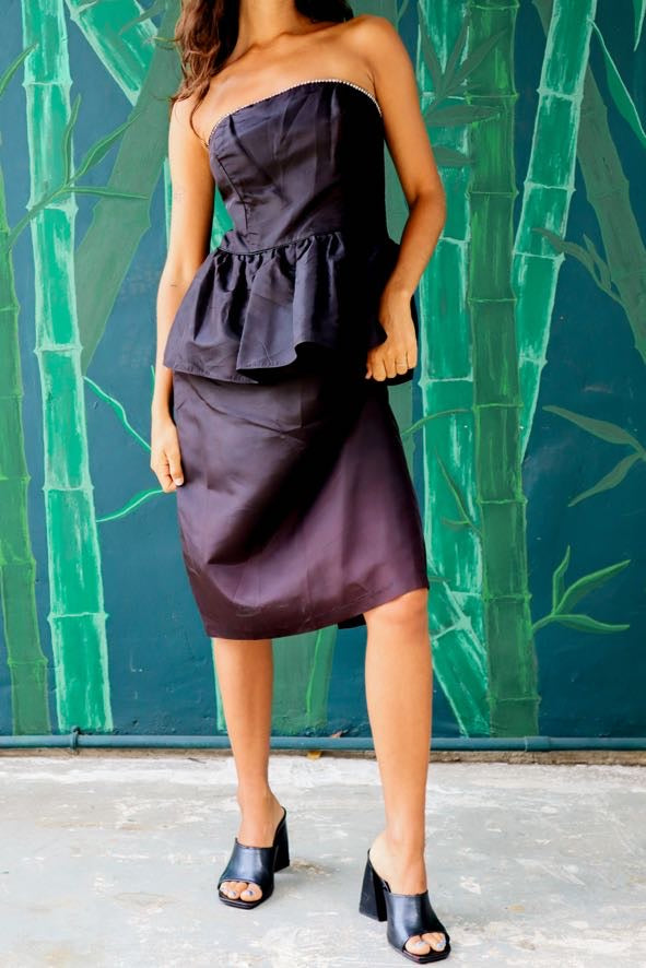 1980's Black Strapless Homecoming Dress