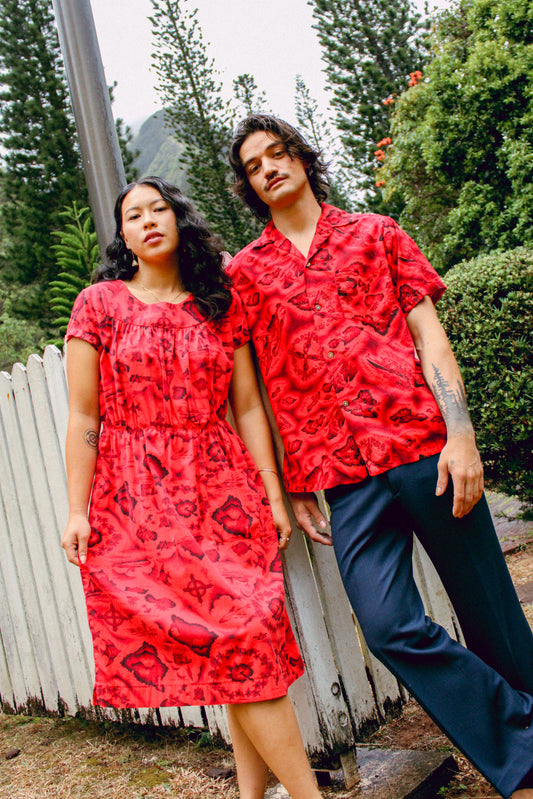 1960s Red Island Aloha Dress