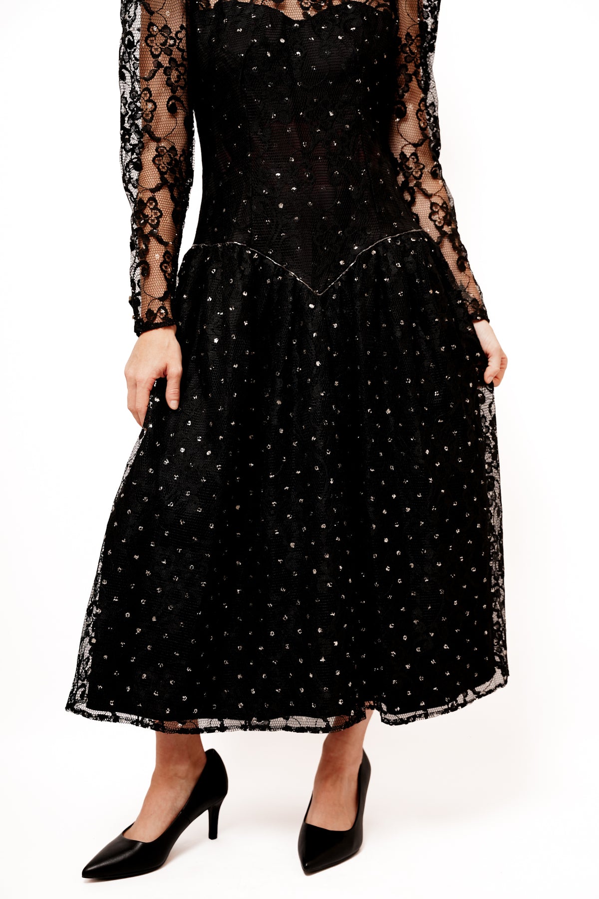 1980s Cachet Black Lace Gown