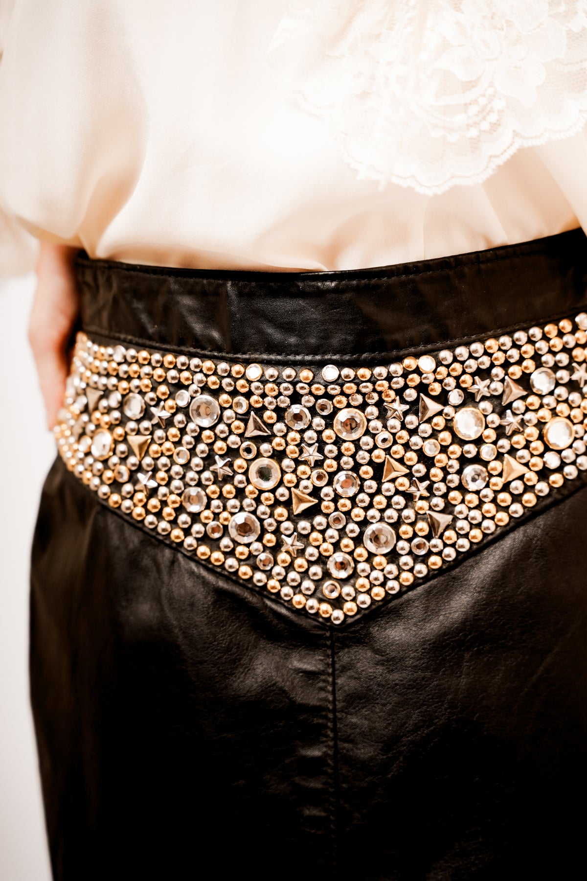 Robin Berry Black Studded Leather Pencil Skirt