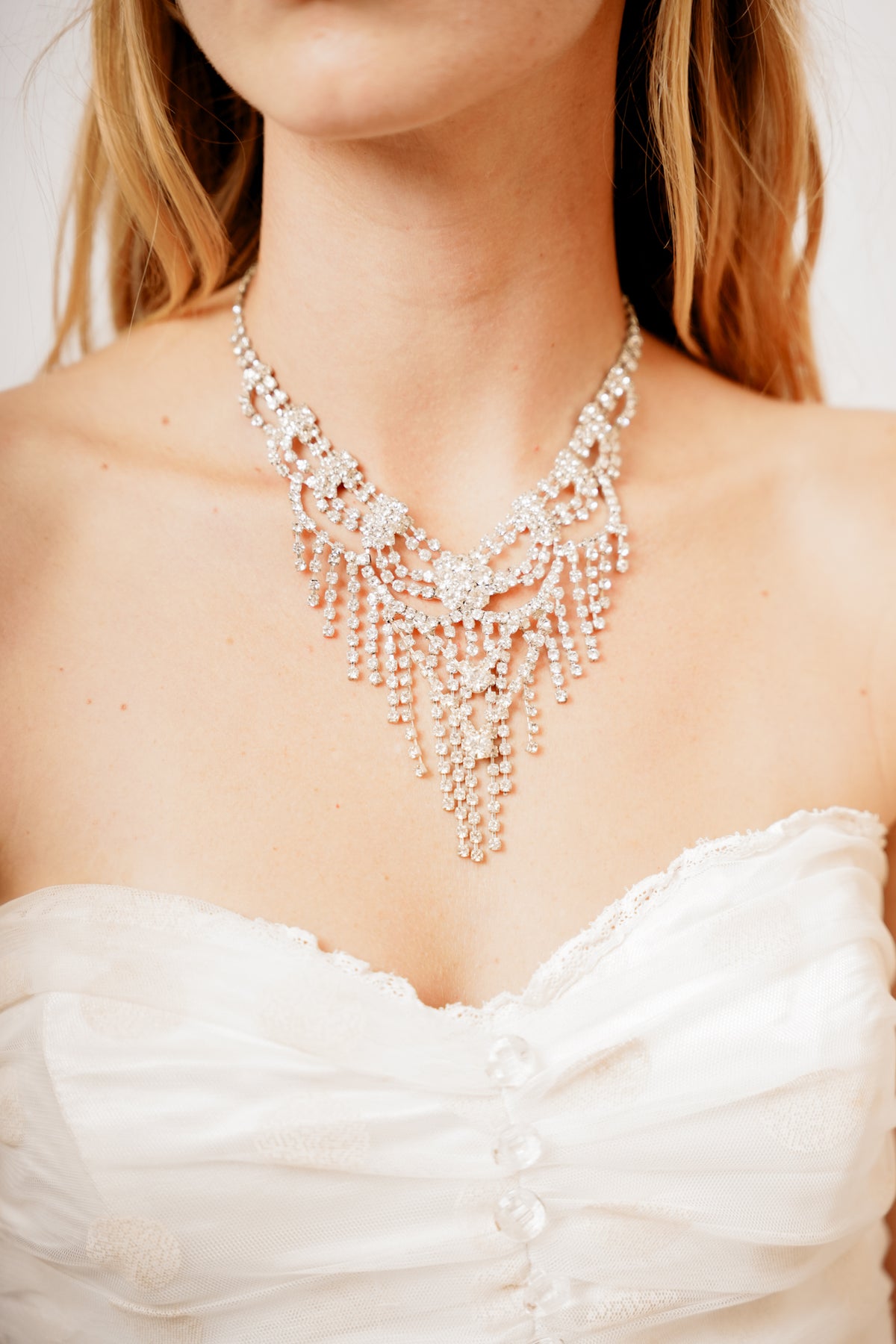 Vintage Rhinestone Fringe Necklace