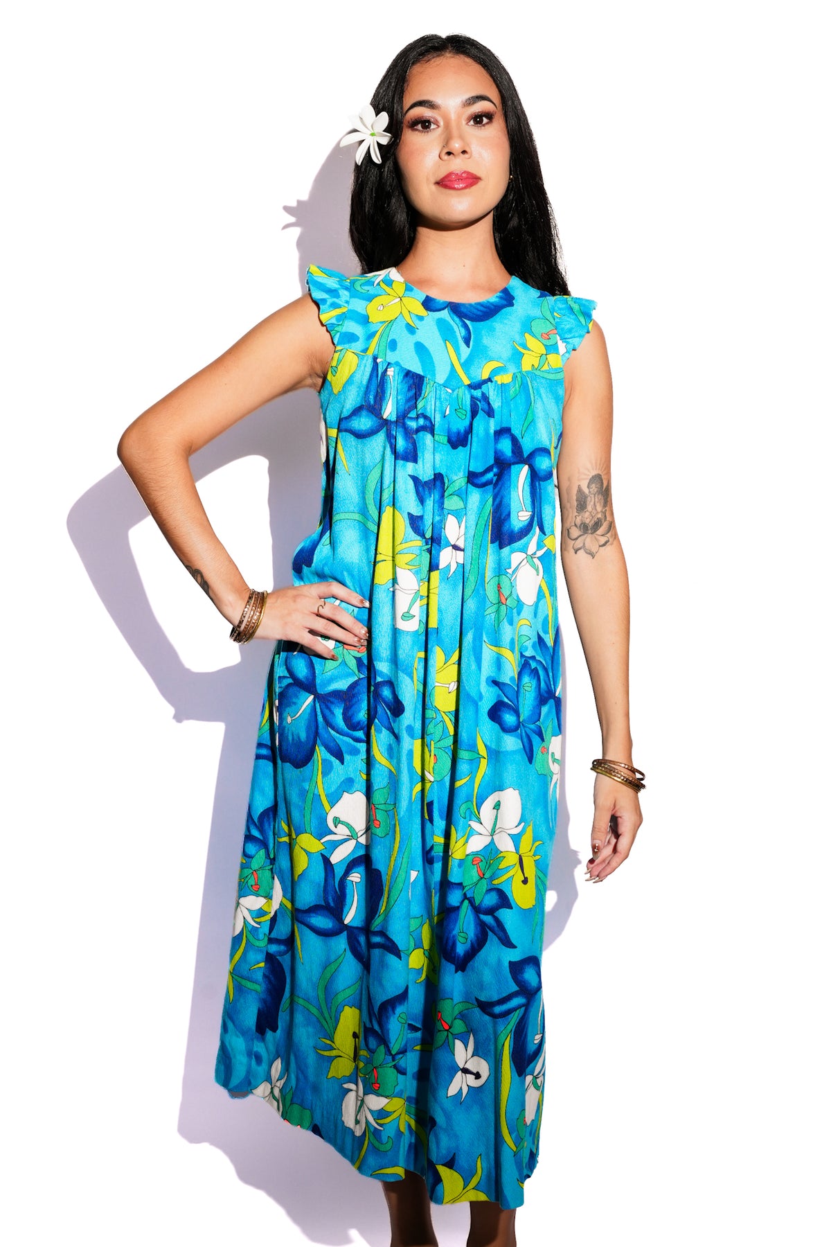 Vintage Blue Hawaiian Maxi Dress