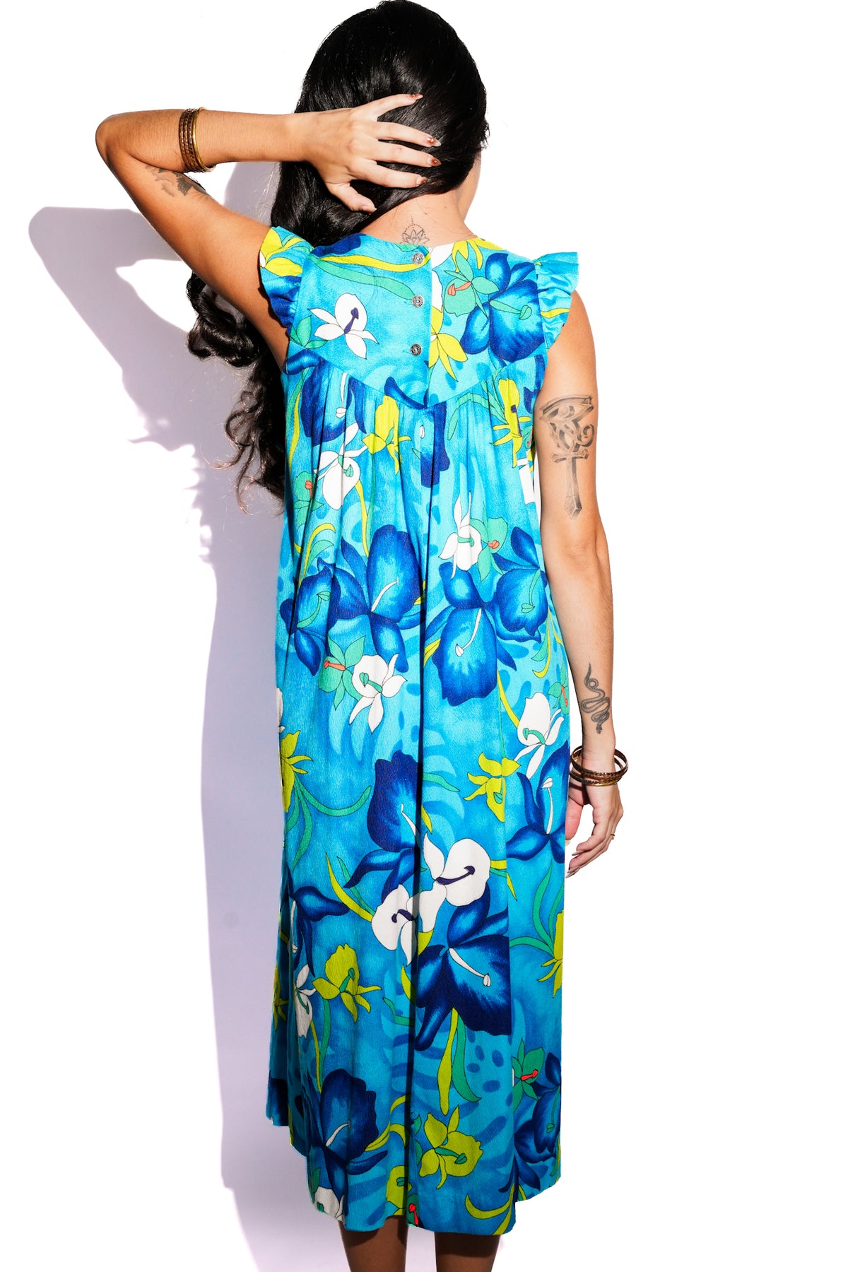 Vintage Blue Hawaiian Maxi Dress