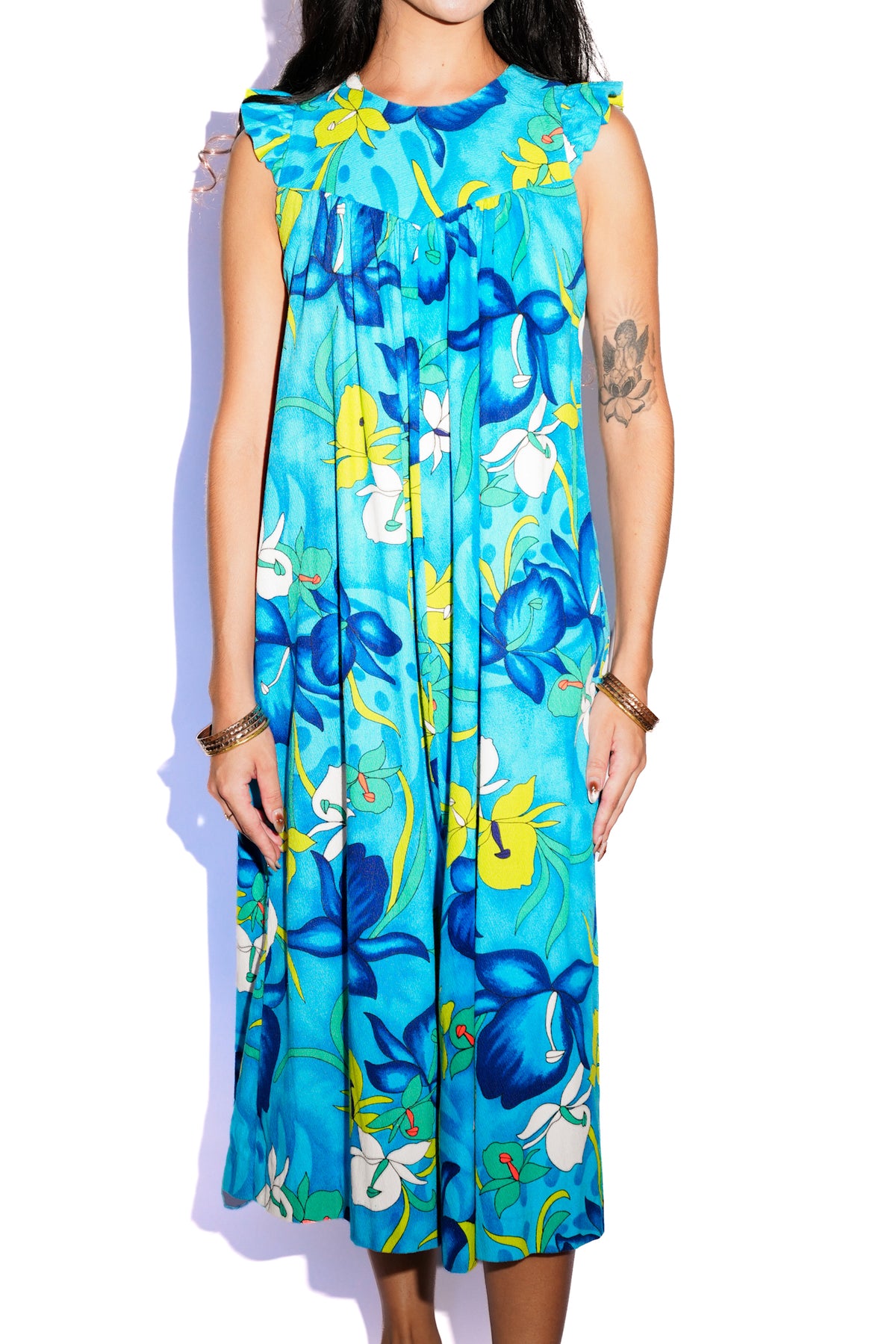 Vintage Blue Hawaiian Maxi Dress