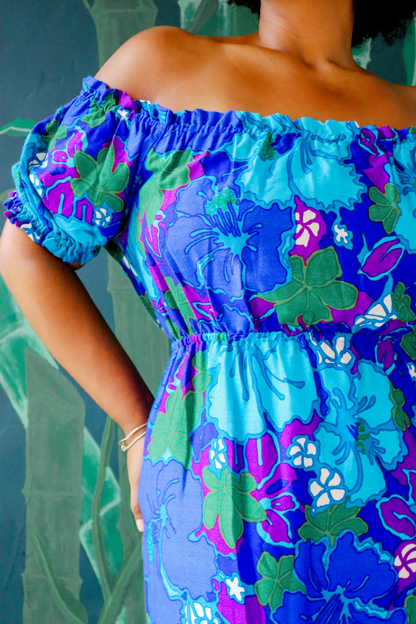 1970's Turquoise, Violet & Green Muumuu