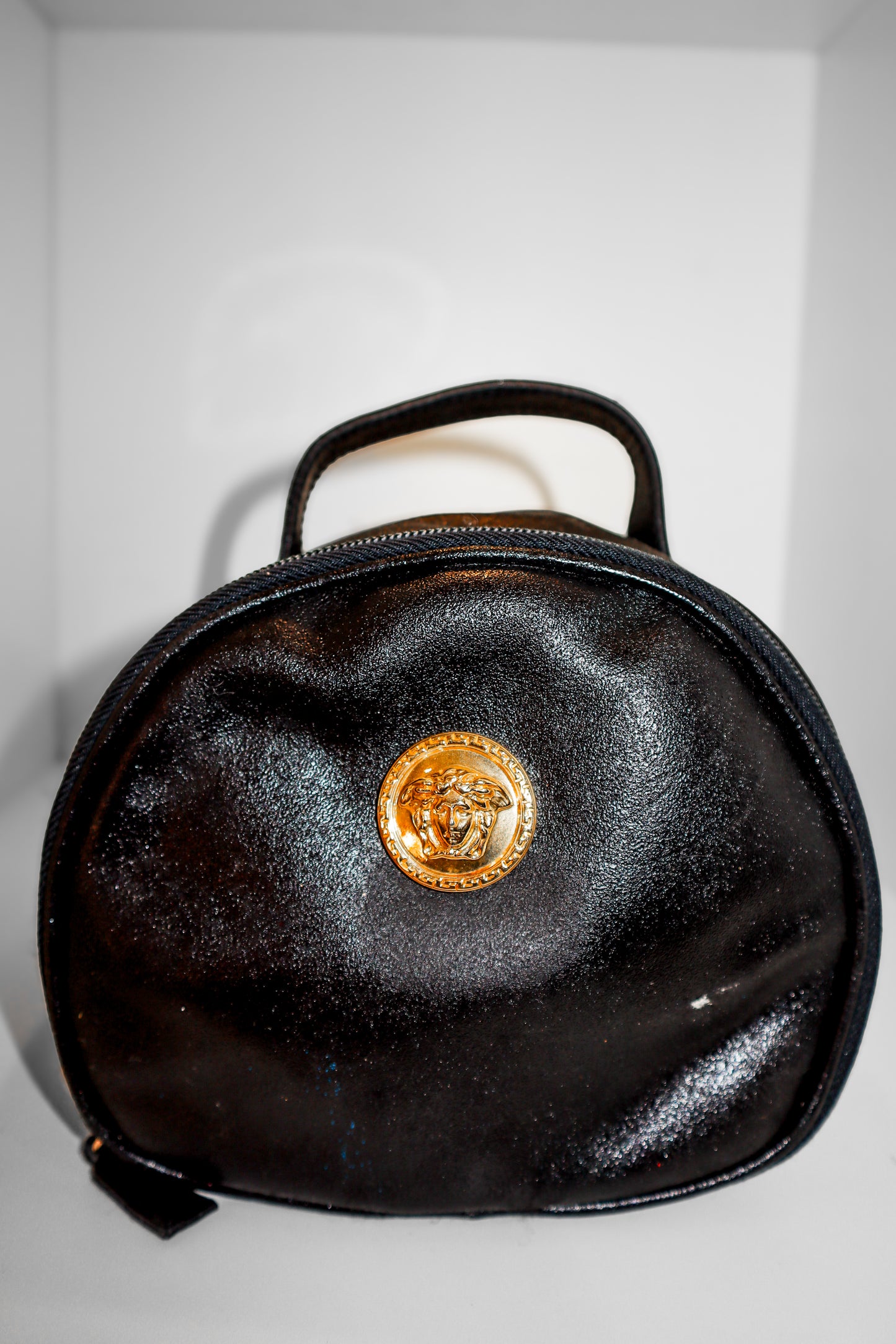 1990's Versace Black Calfskin Round Medusa Bag