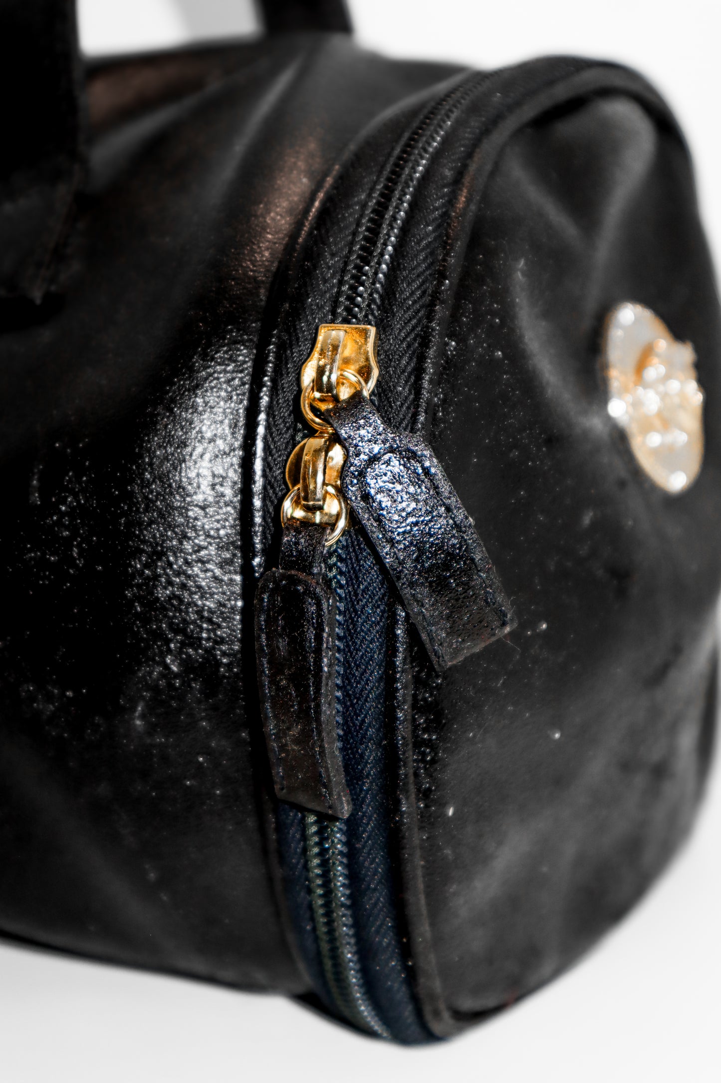 1990's Versace Black Calfskin Round Medusa Bag