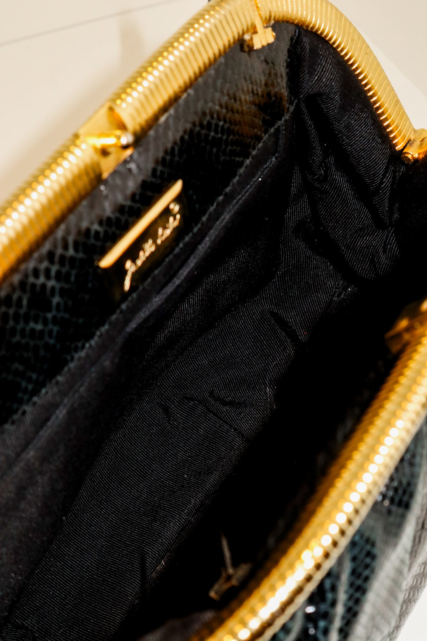 1980's Judith Leiber Pleated Lizard Lion Head Clutch