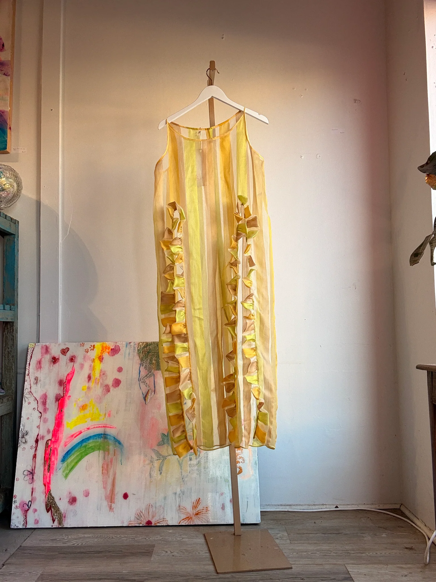 Striped Dress with Ruffle Slits